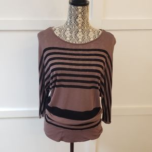 INC taupe black striped tunic blouse top size large